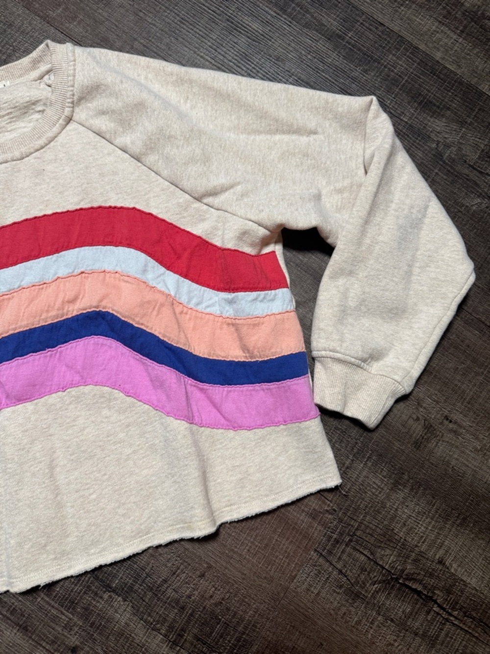 Marine Layer Cream Pullover Sweater with Red, Pink, Blue & Orange Waves - Picture 3 of 8